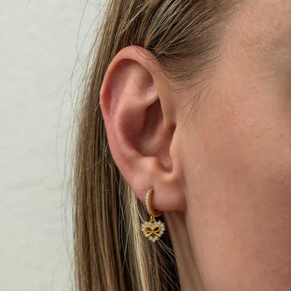 Gold Plated Heart Ribbon Dangle Women's Silver Earrings