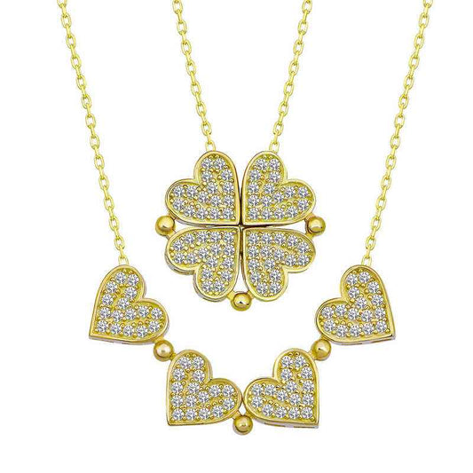 Gold Plated Heart Openable Clover Women's Silver Necklace