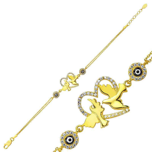 Gold Plated Heart Dove Women's Silver Bracelet