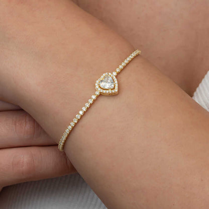 Bracelet en argent plaqué or avec cœur et voie navigable