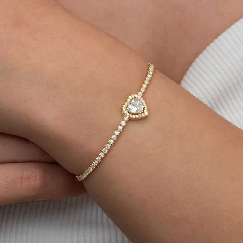 Bracelet en argent plaqué or avec cœur et voie navigable