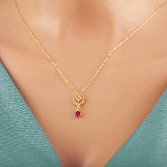 Gold Plated Heart Solitaire Stone Women's Silver Pendant