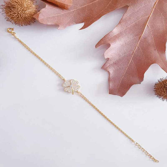 Gold Plated Heart Clover Women's Silver Bracelet