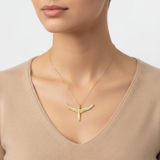 Vergoldete geflügelte Engel-Damen-Silberkette