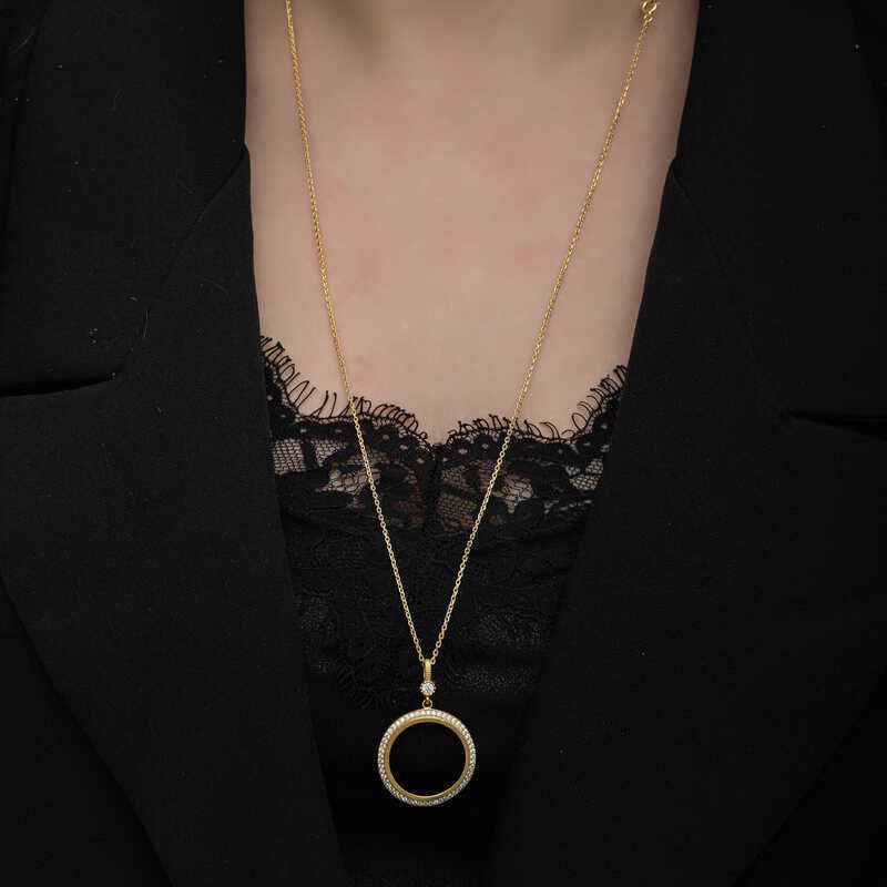 Gold Plated Round Half Gold Insert Women's Silver Necklace