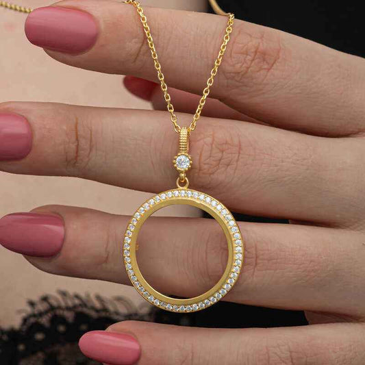 Gold Plated Round Half Gold Insert Women's Silver Necklace