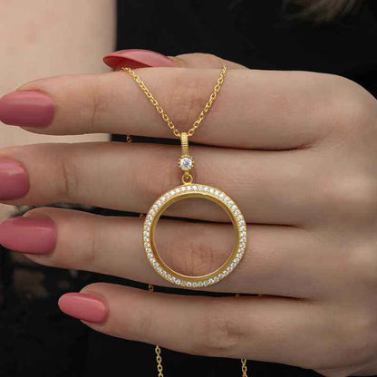 Gold Plated Round Half Gold Insert Women's Silver Necklace