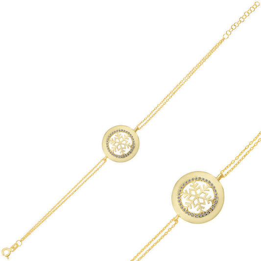 Bracelet en argent plaqué or pour femme avec flocon de neige