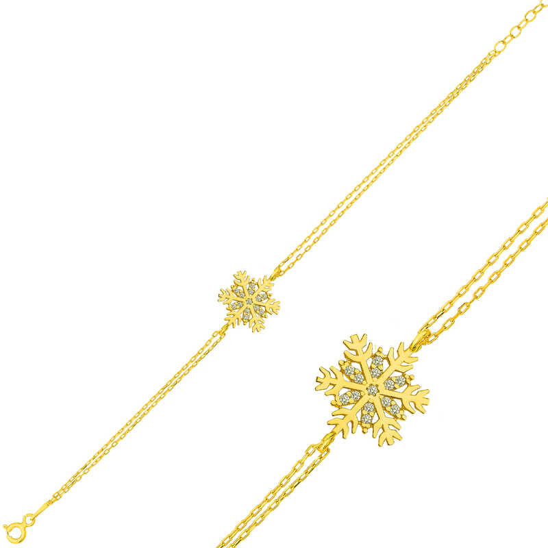 Bracelet en argent plaqué or pour femme avec flocon de neige