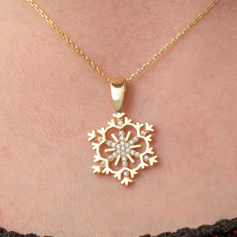 Gold Plated Snowflake Women's Silver Necklace