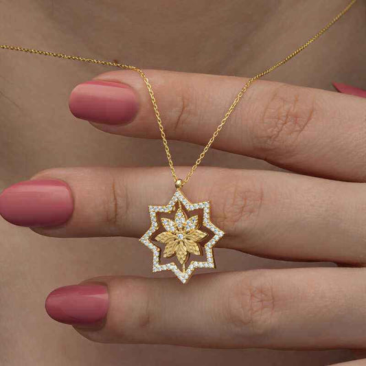 Gold Plated Snowflake Women's Silver Necklace