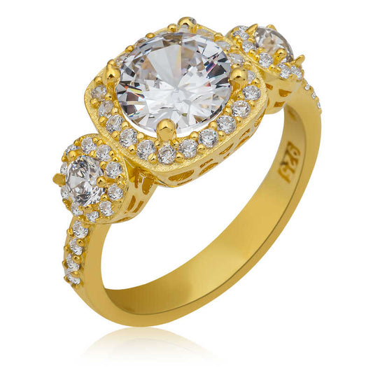 Gold Plated Square Solitaire Stone Women's Silver Ring