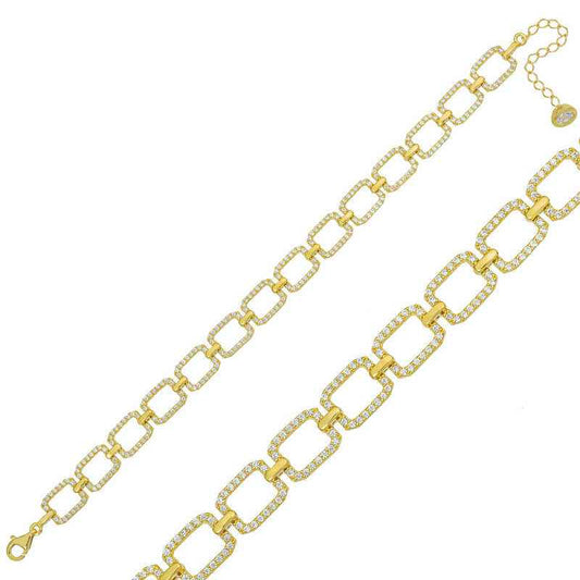 Gold Plated Square Stone Women's Silver Bracelet