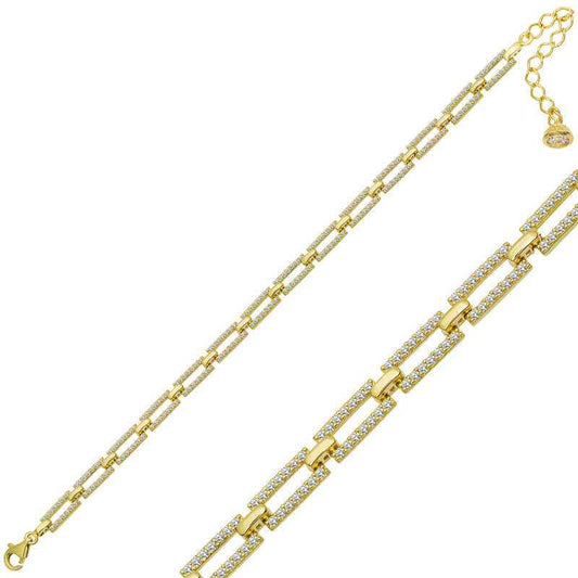 Gold Plated Square Stone Women's Silver Bracelet