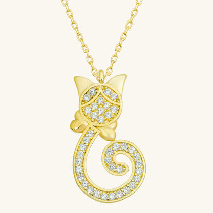 Gold Plated Cat Women's Silver Necklace