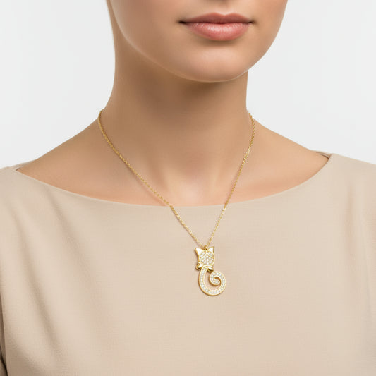 Gold Plated Cat Women's Silver Necklace
