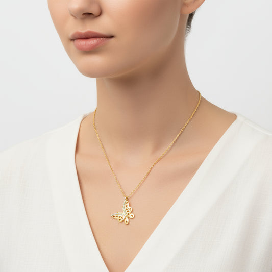 Vergoldete Schmetterlings-Damen-Silberkette 