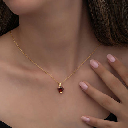 Gold Plated Red Stone Heart Women's Silver Necklace