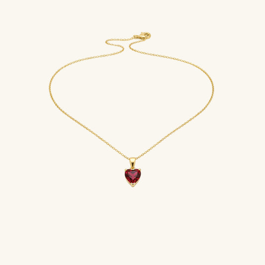 Gold Plated Red Stone Heart Women's Silver Necklace