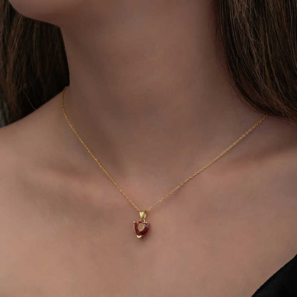 Gold Plated Red Stone Heart Women's Silver Necklace