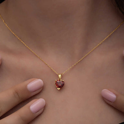 Gold Plated Red Stone Heart Women's Silver Necklace