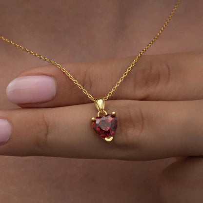 Gold Plated Red Stone Heart Women's Silver Necklace