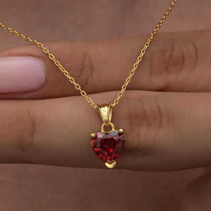 Gold Plated Red Stone Heart Women's Silver Necklace