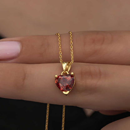 Gold Plated Red Stone Heart Women's Silver Necklace