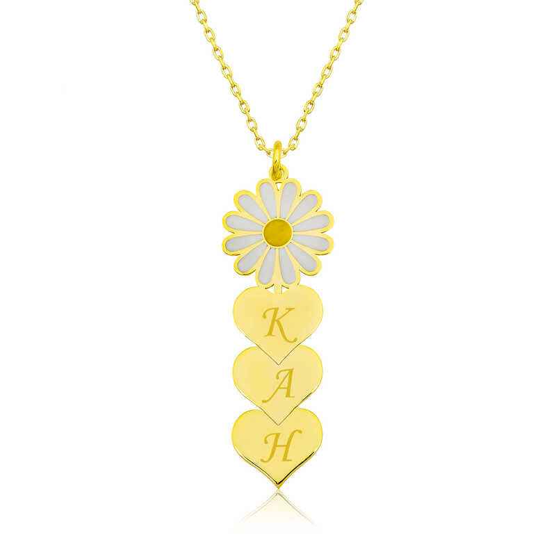 Gold Plated Personalized Heart Daisy Silver Necklace