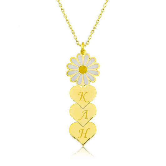 Gold Plated Personalized Heart Daisy Silver Necklace