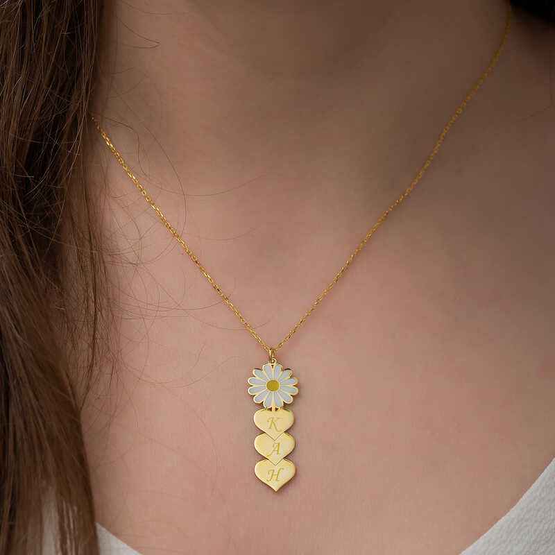 Gold Plated Personalized Heart Daisy Silver Necklace