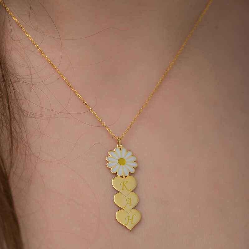 Gold Plated Personalized Heart Daisy Silver Necklace