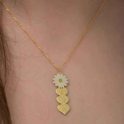 Gold Plated Personalized Heart Daisy Silver Necklace