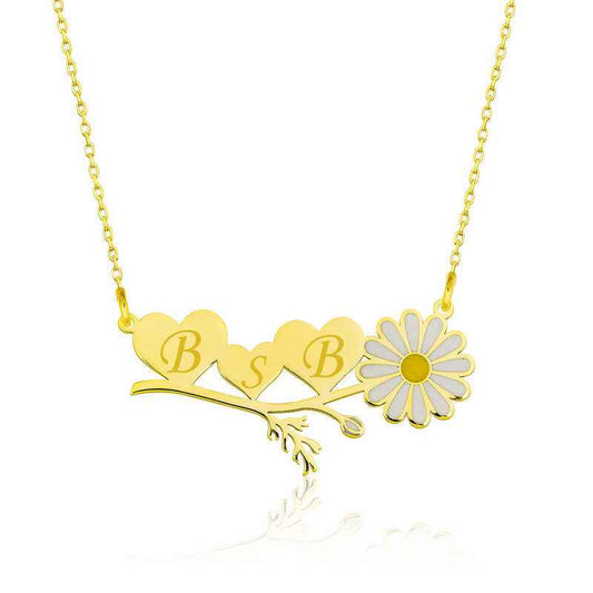 Gold Plated Personalized Heart Daisy Silver Pendant