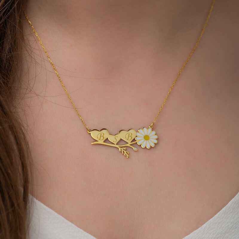 Gold Plated Personalized Heart Daisy Silver Pendant