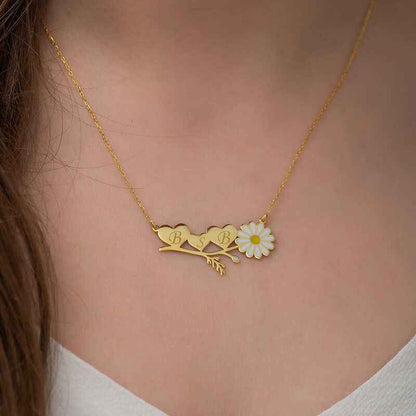 Gold Plated Personalized Heart Daisy Silver Pendant