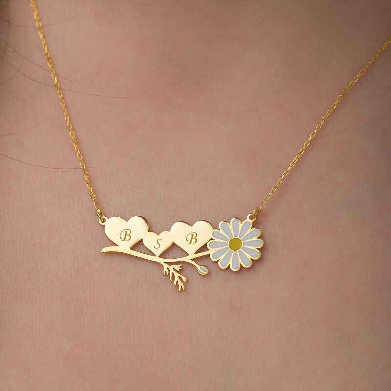 Gold Plated Personalized Heart Daisy Silver Pendant