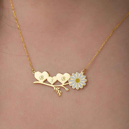 Gold Plated Personalized Heart Daisy Silver Pendant