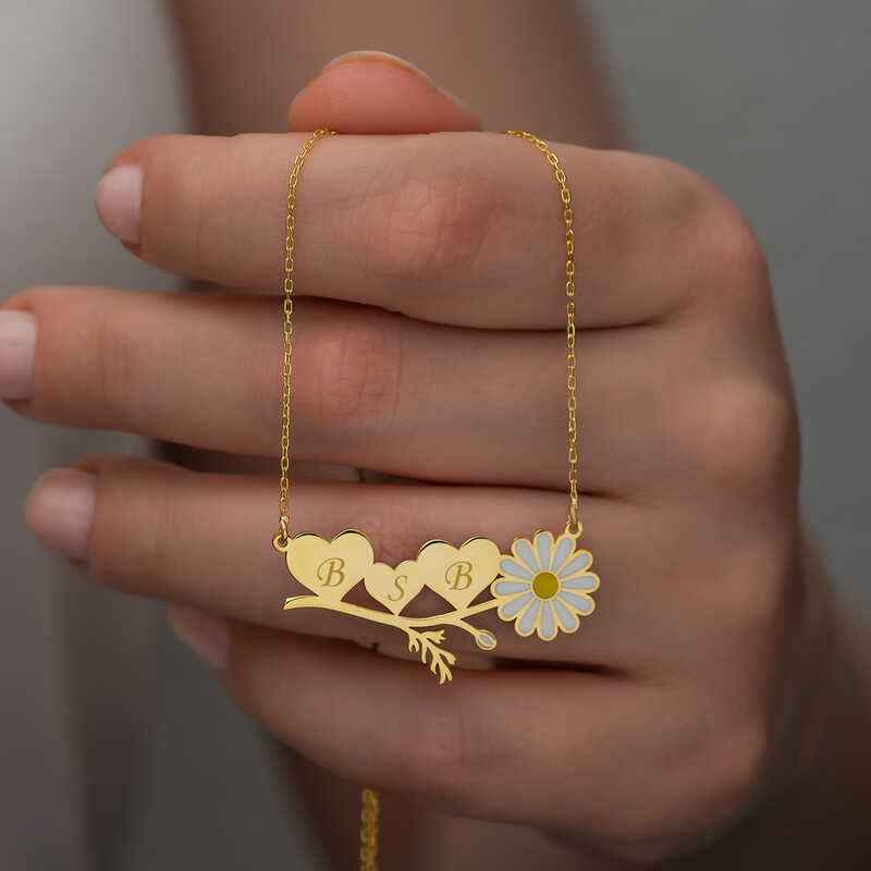 Gold Plated Personalized Heart Daisy Silver Pendant