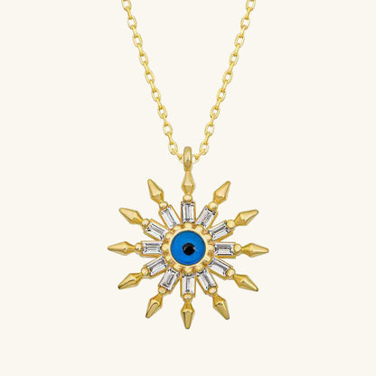 Gold Plated Protective Eye Sun Women's Silver Necklace