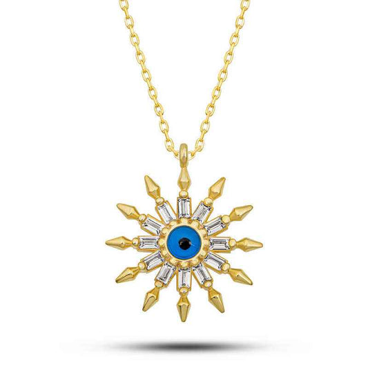Gold Plated Protective Eye Sun Women's Silver Necklace