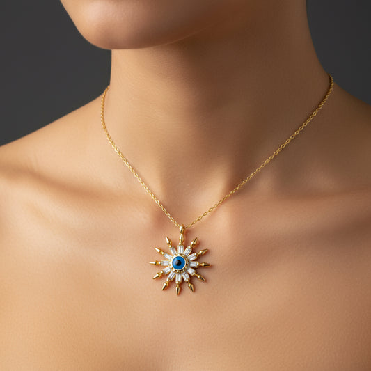 Gold Plated Protective Eye Sun Women's Silver Necklace