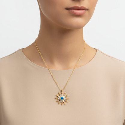 Vergoldete Schutzauge Sonne Damen Silber Halskette