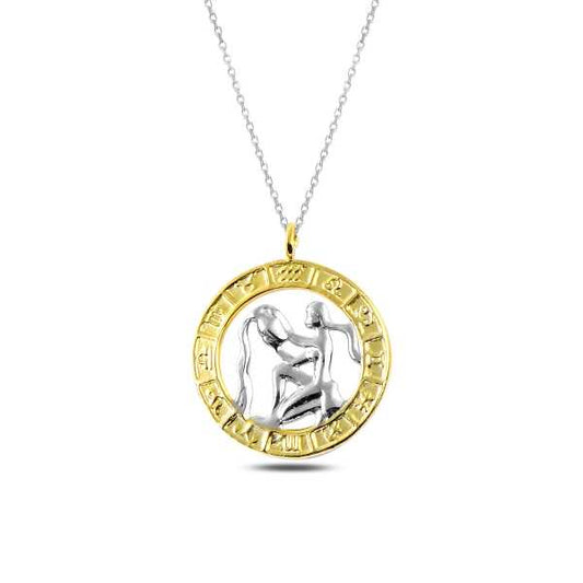 Gold Plated Aquarius Zodiac Silver Necklace