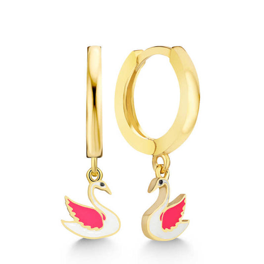 Gold Plated Swan Dangle Women's Silver Earrings