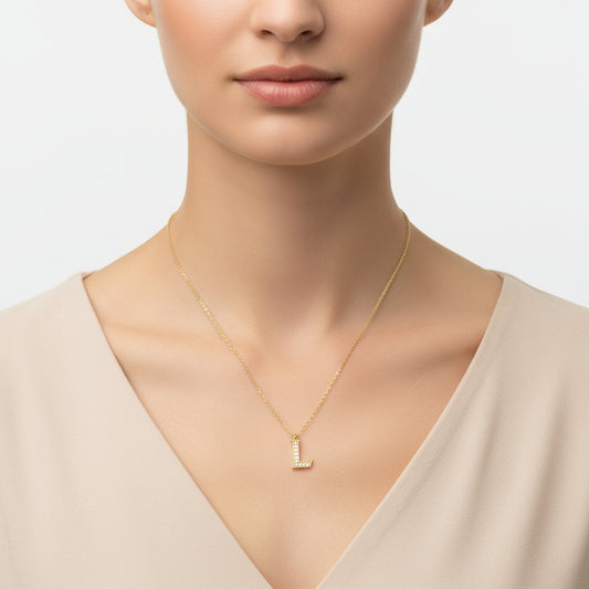 Gold Plated L Letter Women's Silver Necklace