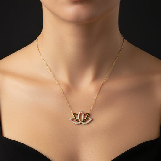 Vergoldete Lotusblüten-Damen-Silberkette