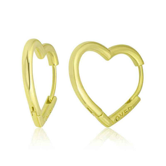 Gold Plated "Loved" Inscription Heart Women's Silver Earrings