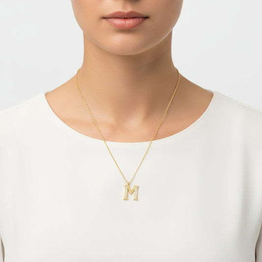 Gold Plated M Letter Women's Silver Necklace