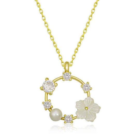 Gold Plated Magnolia Flower Women's Silver Necklace